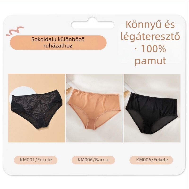 Női alsónemű nylon csipés anyagból, lélegző és antibakteriális, középmagas derekú, pamut belső betéttel