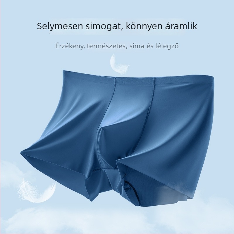 Férfi seamless boxeralsó Ice Silk anyagból, lélegző, középmagas derekú, tömés Mulberry selyem