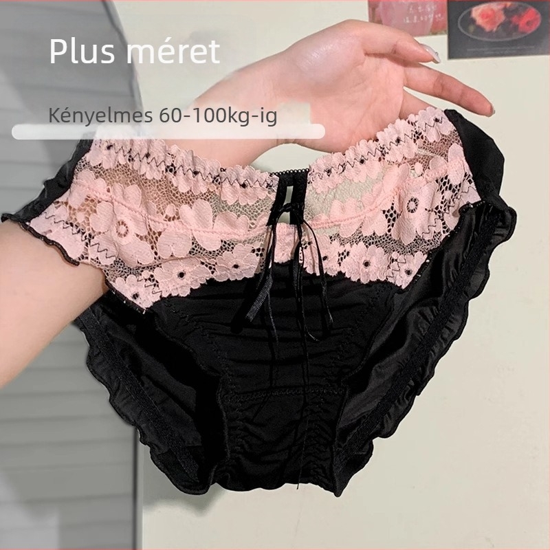 Plusz méretű női csipkés fehérnemű, középmagas derekú, ice silk anyag, lélegző, pamut betéttel a szeméremtájban