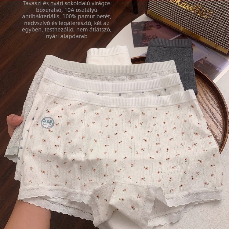 Női hosszú szálú pamut boxeralsó, antibakteriális, kibővített ágyékkal, 100% pamut, 10A, két az egyben dizájn