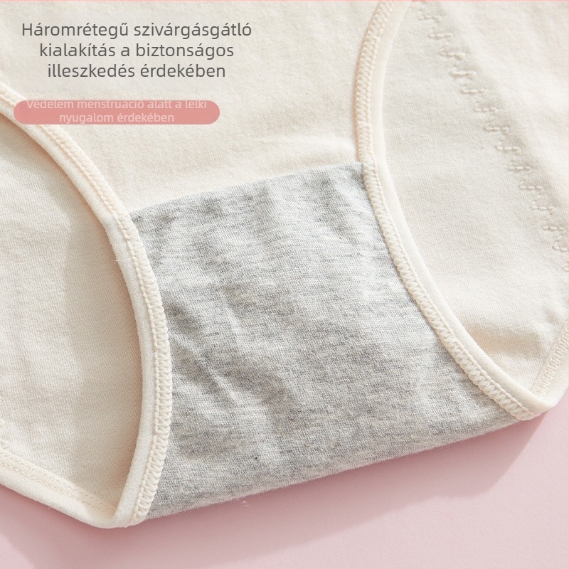 100% pamut női menstruációs fehérnemű, középmagas derekú, szivárgásmentes