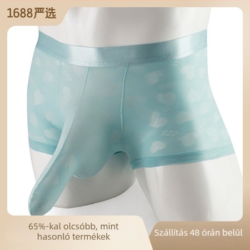 Férfi nylonból készült, jacquard szív mintás alsónemű, középmagas derekú, gát területén spandex bélés, légáteresztő és gyorsan száradó.