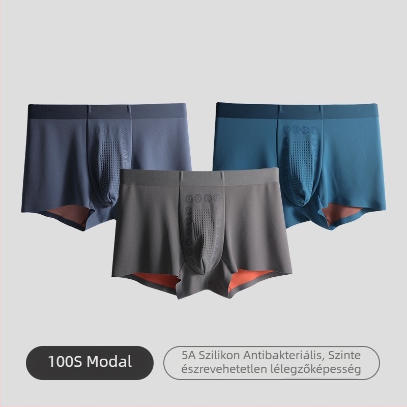 Férfi modal boxer briefs antibakteriális, lélegző anyagú, középmagas derekú, kötött kivitel, ágyéktájon mulberry selyem bélés