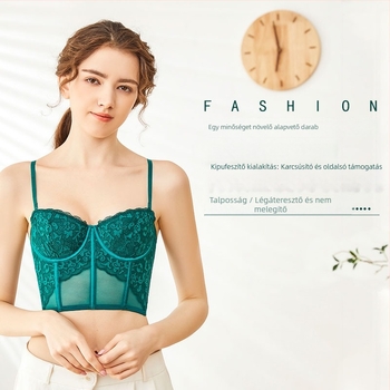 Női francia stílusú csipkés fishbone melltartó, levehető halter pántokkal, vékony formázó kosár 1/2, fő anyag: csipke/ nylon 89,1%, bélés spandex 10,9%, szexi stílus, mell formázás