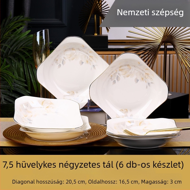 Kerámia négyzet alakú mély tál, Mega porcelain, változatos minták, mikróhullámú sütőben használható, modern letisztult stílus