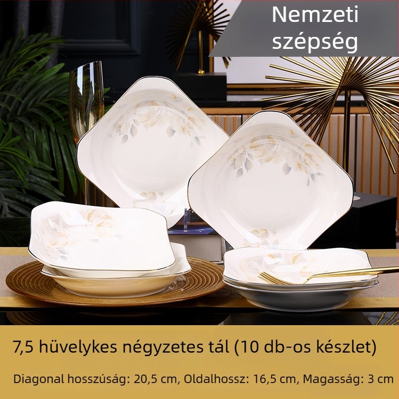 Kerámia négyzet alakú mély tál, Mega porcelain, változatos minták, mikróhullámú sütőben használható, modern letisztult stílus
