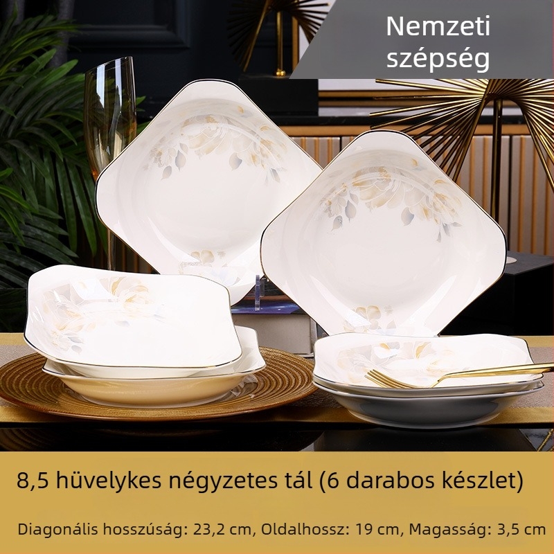Kerámia négyzet alakú mély tál, Mega porcelain, változatos minták, mikróhullámú sütőben használható, modern letisztult stílus
