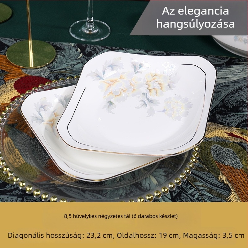 Kerámia négyzet alakú mély tál, Mega porcelain, változatos minták, mikróhullámú sütőben használható, modern letisztult stílus