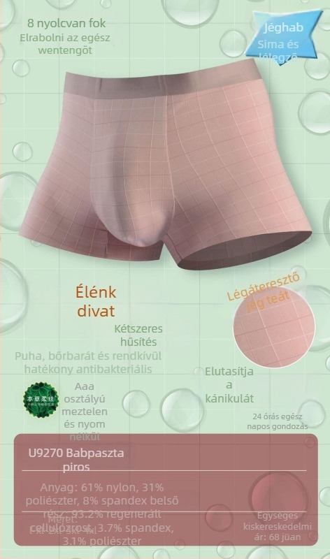 Férfi Ice Silk boxernadrág – lélegző, waffle mintázat, középmagas derék, nylon anyag modal béléssel