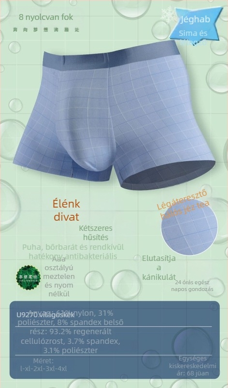 Férfi Ice Silk boxernadrág – lélegző, waffle mintázat, középmagas derék, nylon anyag modal béléssel