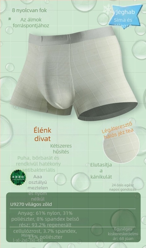 Férfi Ice Silk boxernadrág – lélegző, waffle mintázat, középmagas derék, nylon anyag modal béléssel