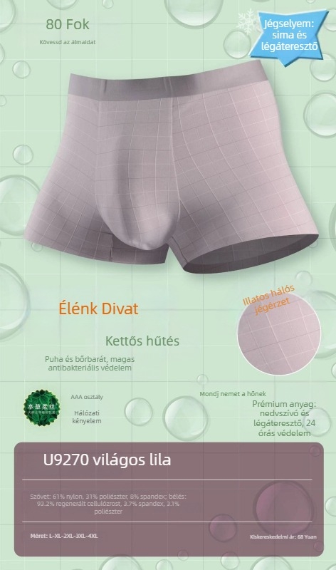 Férfi Ice Silk boxernadrág – lélegző, waffle mintázat, középmagas derék, nylon anyag modal béléssel