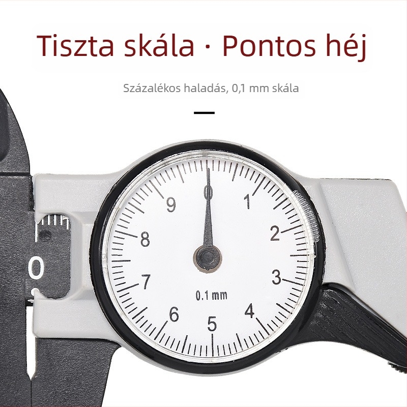 ATTUS műanyag tolókaliper mutatóval, 0–150 mm tartomány, 0,1 mm felbontás, metrikus és hüvelykes skála