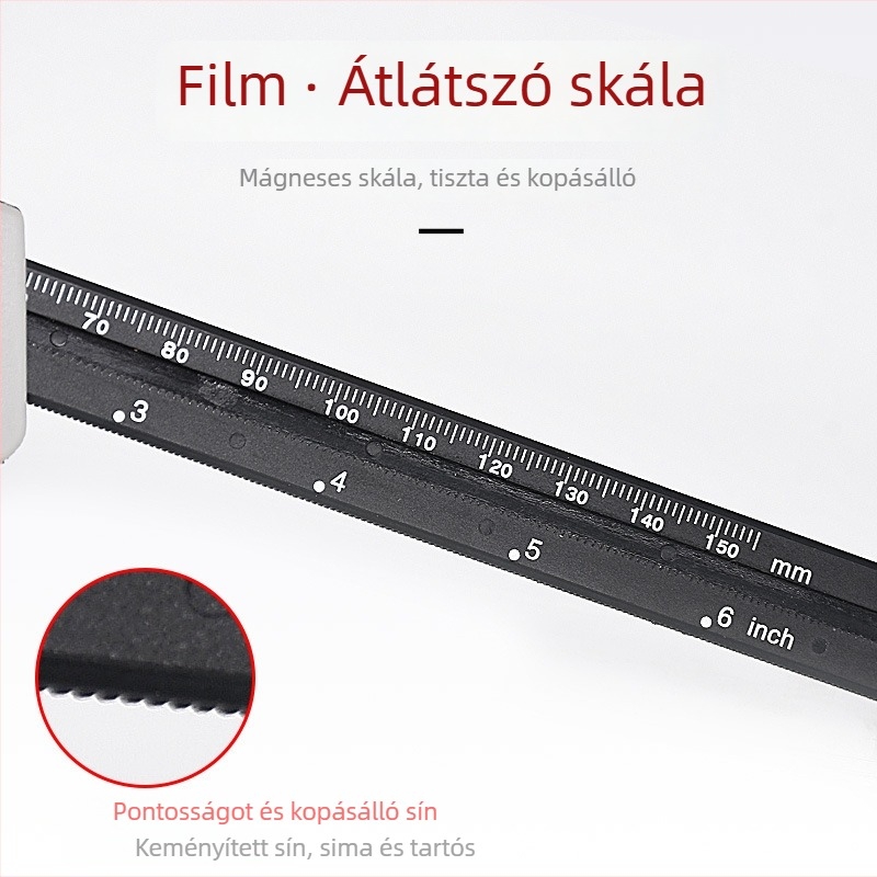 ATTUS műanyag tolókaliper mutatóval, 0–150 mm tartomány, 0,1 mm felbontás, metrikus és hüvelykes skála
