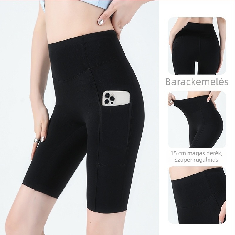 Pocket Shark capri nadrág női, zsebes, magas derékkal, vékony anyagból nylon-elasztán, jóga és fitneszhez