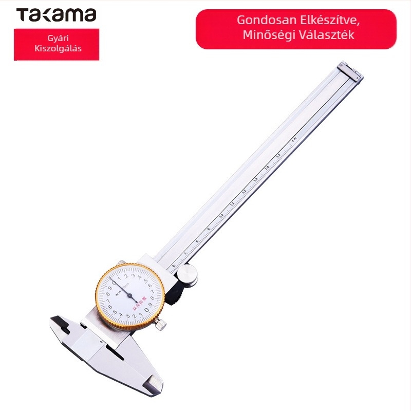 Vernier tolókaliper dial kijelzővel, kétirányú ütésálló kivitel, belső és külső átmérő mérés, 0,02 mm graduáció