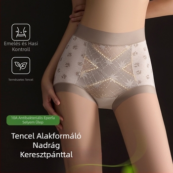 Lyocell magas derekú jacquard keresztpánttal és csipkével, a csípő emelése és a has szorítása, női boxer brief, antibakteriális ágyékrész, varrat nélküli