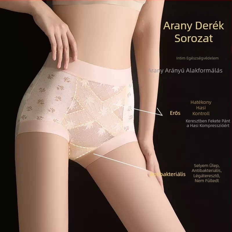 Lyocell magas derekú jacquard keresztpánttal és csipkével, a csípő emelése és a has szorítása, női boxer brief, antibakteriális ágyékrész, varrat nélküli