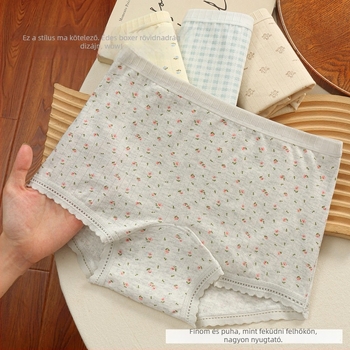 Női virágmintás pamut boxeralsók, antibakteriális és lélegző, középmagas derekú, belső rész 100% pamut
