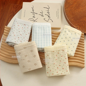 Női virágmintás pamut boxeralsók, antibakteriális és lélegző, középmagas derekú, belső rész 100% pamut