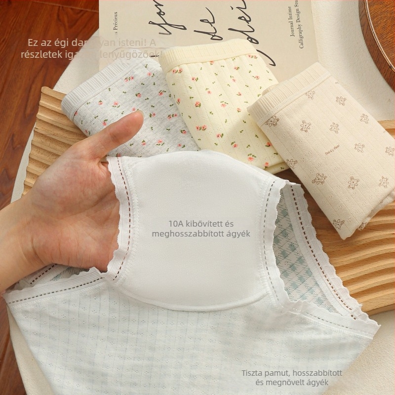 Női virágmintás pamut boxeralsók, antibakteriális és lélegző, középmagas derekú, belső rész 100% pamut