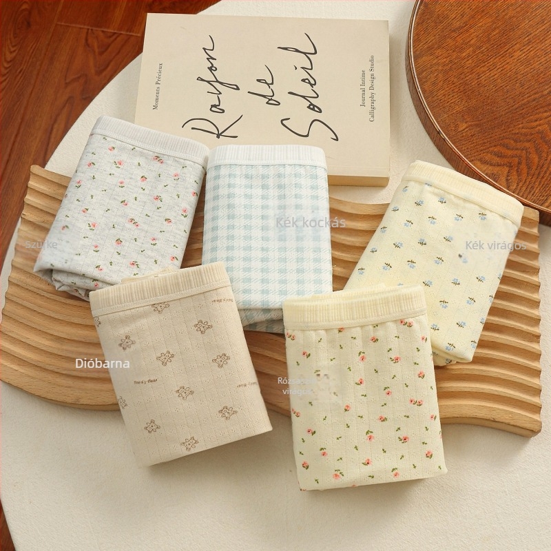 Női virágmintás pamut boxeralsók, antibakteriális és lélegző, középmagas derekú, belső rész 100% pamut