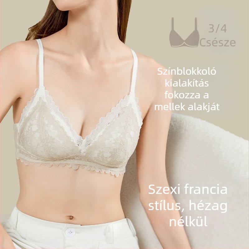 Háromszög alakú kosaras melltartó, vékony formázott kosár, csipke, fix kettős vállpántok