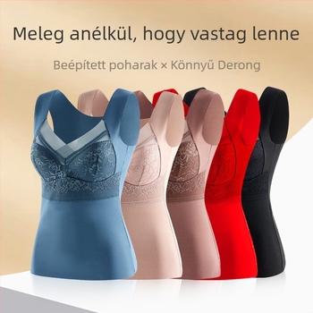 Női termosz mellény beépített melltartóbetéttel és párnával, nylon velúr anyaggal, V-nyakú, egy rétegű, ultra vékony anyag (≤40 g/m²)