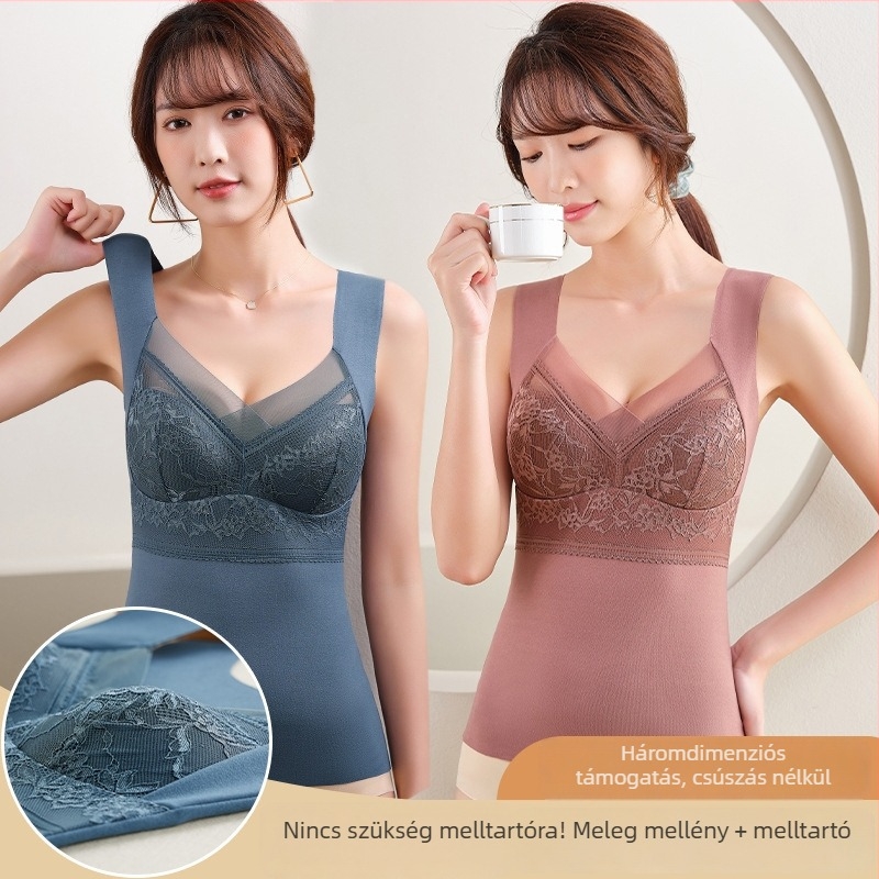 Női termosz mellény beépített melltartóbetéttel és párnával, nylon velúr anyaggal, V-nyakú, egy rétegű, ultra vékony anyag (≤40 g/m²)