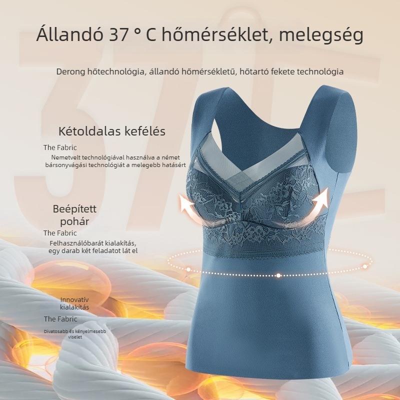Női termosz mellény beépített melltartóbetéttel és párnával, nylon velúr anyaggal, V-nyakú, egy rétegű, ultra vékony anyag (≤40 g/m²)