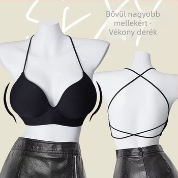 Sima hátú push-up melltartó, lélegző nylon anyag spandex béléssel, acélgyűrű nélkül, fix dupla vállpántok