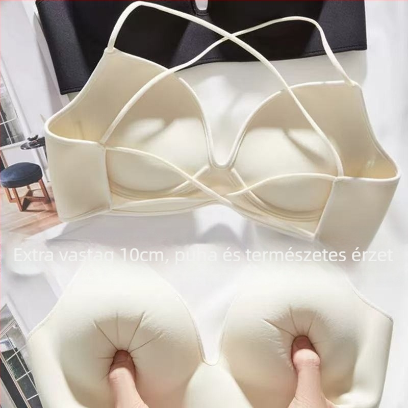 Sima hátú push-up melltartó, lélegző nylon anyag spandex béléssel, acélgyűrű nélkül, fix dupla vállpántok
