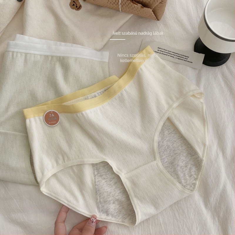 Antibakteriális pamut menstruációs alsónemű, lélegző kötött anyag, középmagas derékvonal, 95–100% pamut
