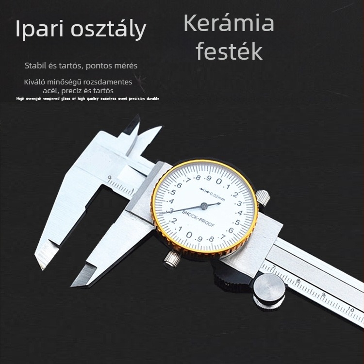Rozsdamentes acél Vernier tolókalapács, 0–150 mm tartomány, felbontás 0,02 mm