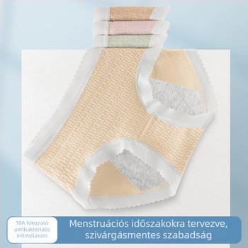 Pamut női bugyi menstruációhoz – lélegző jacquard szövés, alacsony derekú fazon, szivárgás elleni védelem.