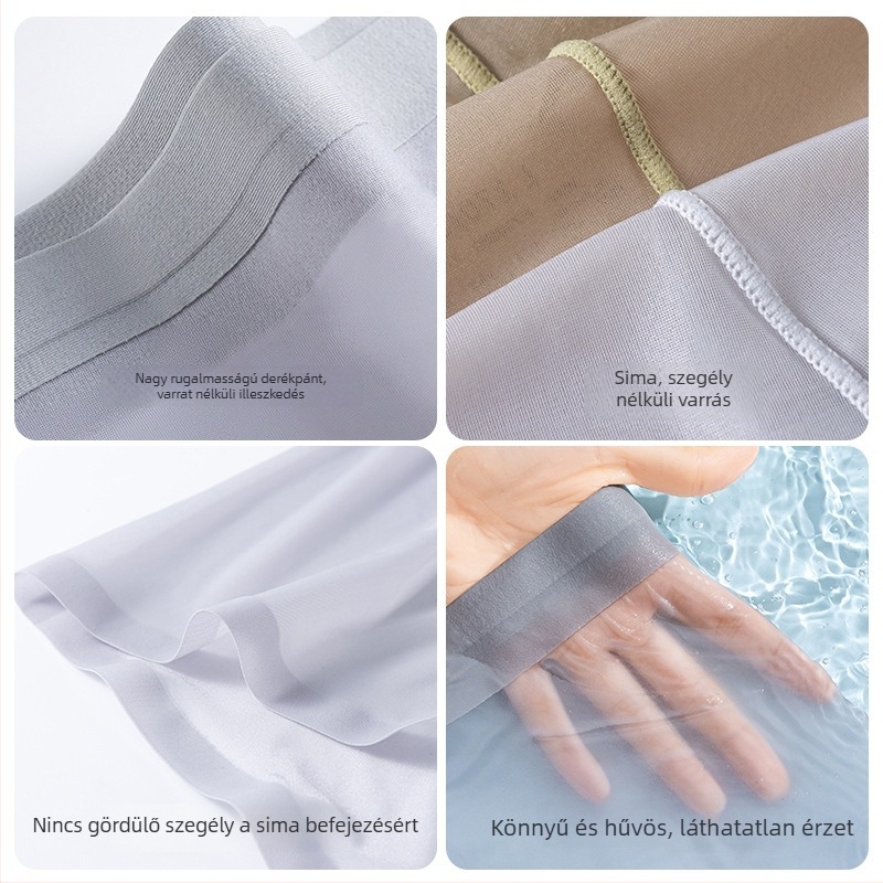 Nyári Ice Silk férfi légáteresztő, varrás nélküli boxeralsó, középmagas derekú nylon anyag