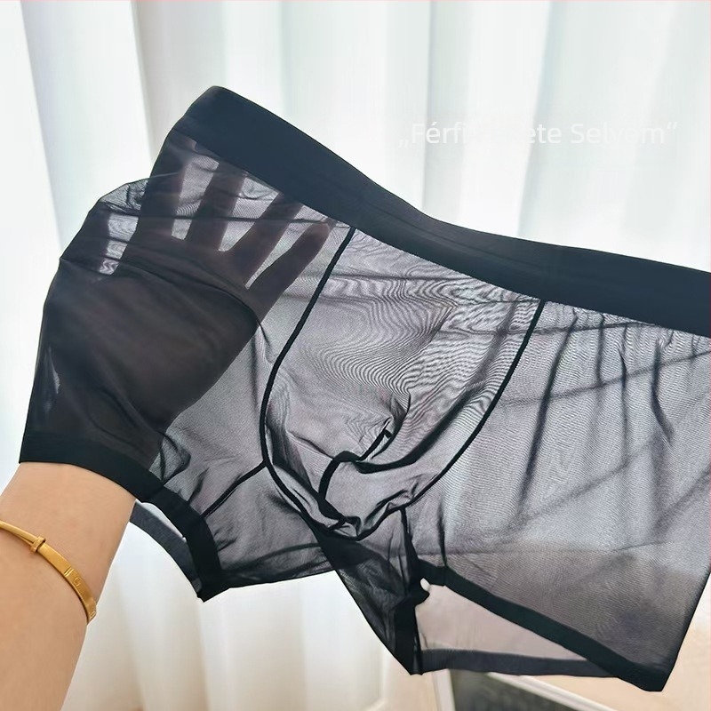 Nyári Ice Silk férfi légáteresztő, varrás nélküli boxeralsó, középmagas derekú nylon anyag