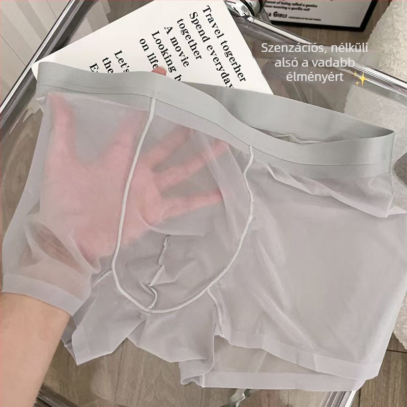Nyári Ice Silk férfi légáteresztő, varrás nélküli boxeralsó, középmagas derekú nylon anyag