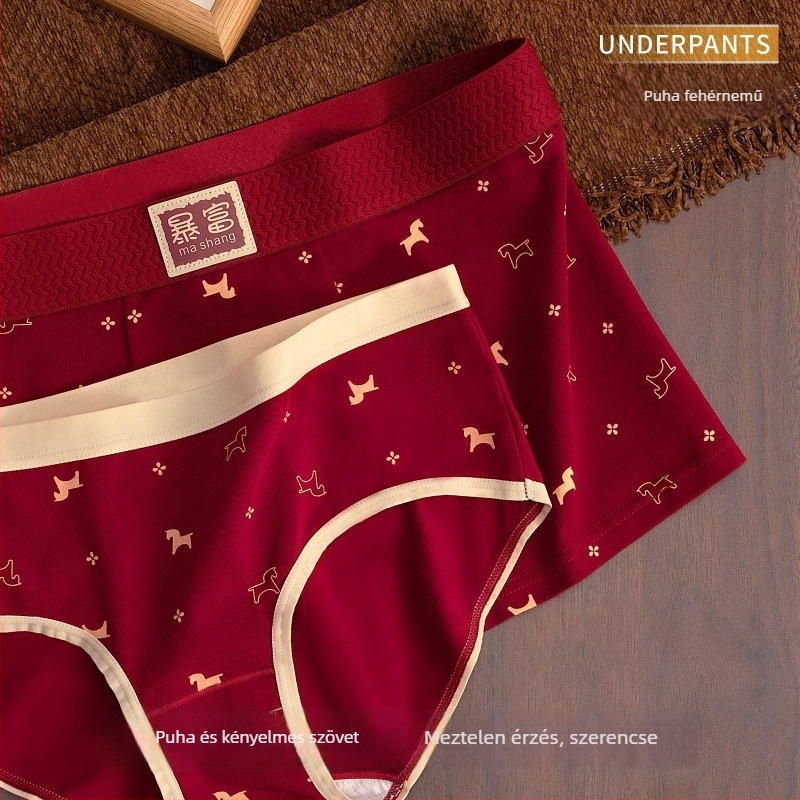 Pamut férfi boxeralsó a Ló évére, 2026 – Antibakteriális, Légáteresztő, Középmagas derekú, Pároknak