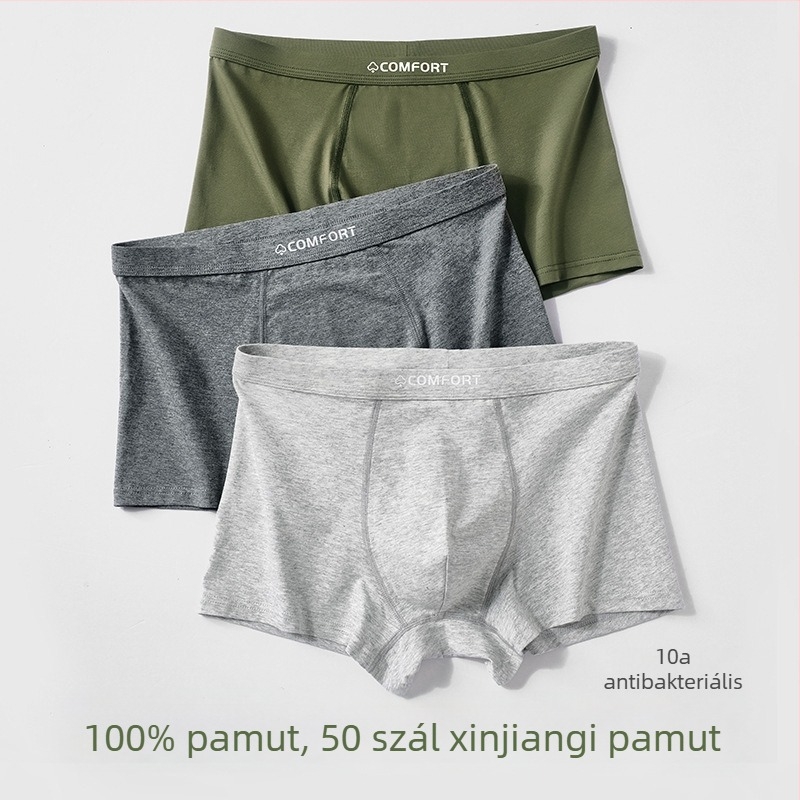 Férfi pamut boxer alsónadrág, antibakteriális 10A, légáteresztő, nagy méret, 100% pamut