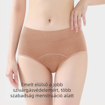 Női menstruációs alsónemű pamutból, háromrétegű védelem, középmagas derekú fazon, ágyéki rész 92% pamut