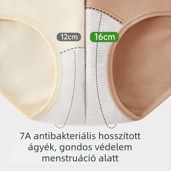 Női menstruációs alsónemű pamutból, háromrétegű védelem, középmagas derekú fazon, ágyéki rész 92% pamut