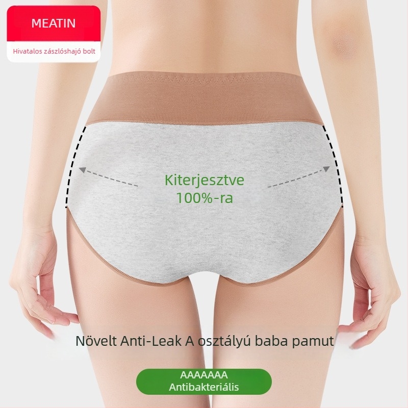 Női menstruációs alsónemű pamutból, háromrétegű védelem, középmagas derekú fazon, ágyéki rész 92% pamut