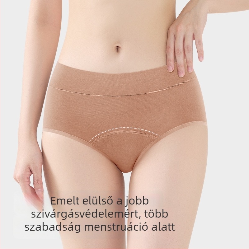 Női menstruációs alsónemű pamutból, háromrétegű védelem, középmagas derekú fazon, ágyéki rész 92% pamut