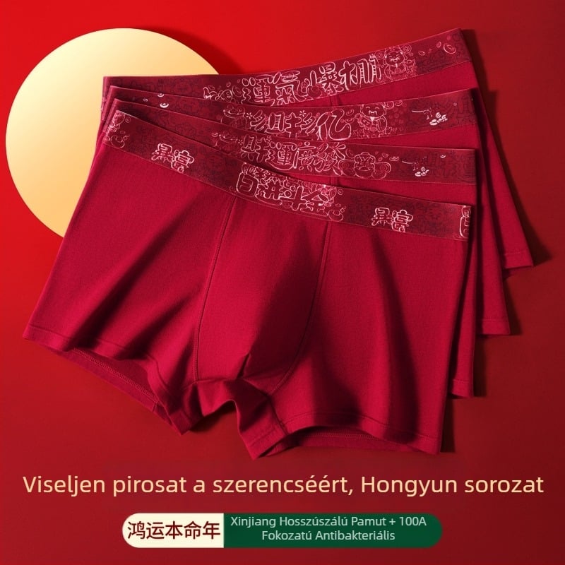 Férfi pamut boxeralsónadrág mintás, borvörös színben, nagy méret, 40S szál, nyomtatott, lélegző, kényelmes, jó előjelű dizájn