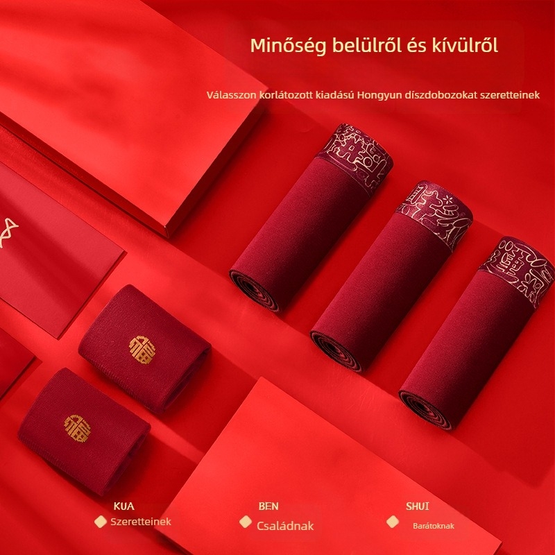 Férfi pamut boxeralsónadrág mintás, borvörös színben, nagy méret, 40S szál, nyomtatott, lélegző, kényelmes, jó előjelű dizájn