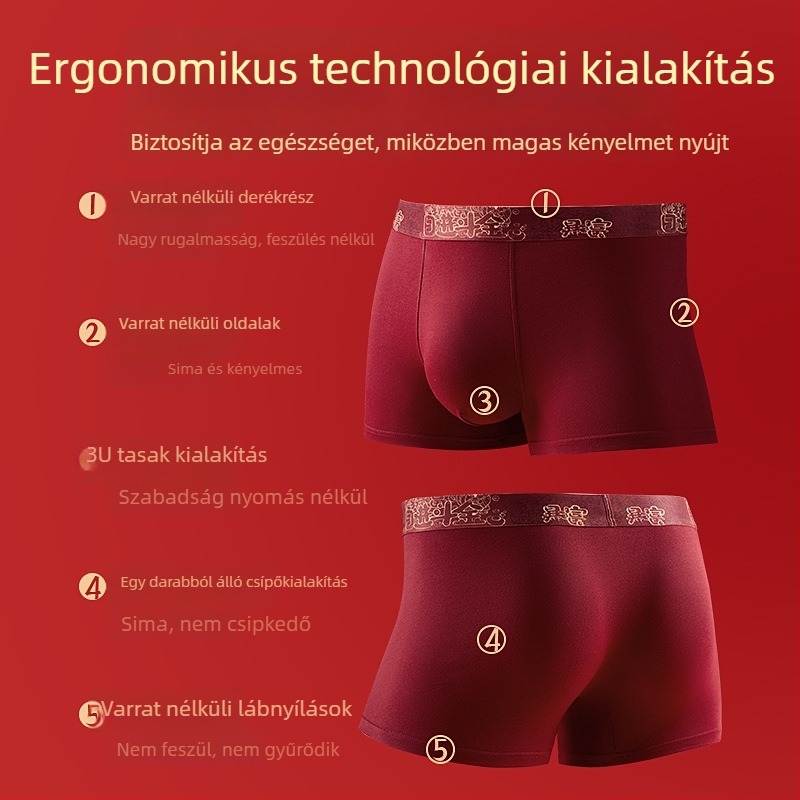 Férfi pamut boxeralsónadrág mintás, borvörös színben, nagy méret, 40S szál, nyomtatott, lélegző, kényelmes, jó előjelű dizájn