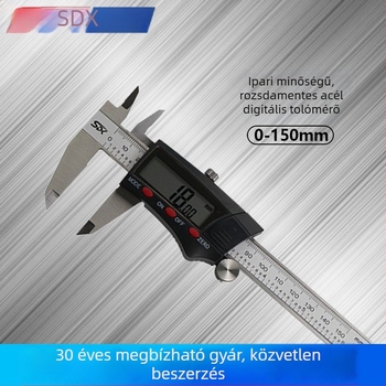 Rozsdamentes acél elektronikus digitális tolómérő 0-150 mm, nagy pontosságú, ipari szint