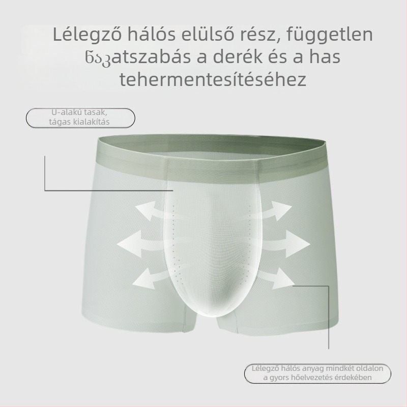 Férfi Ice Silk ultra vékony waffle boxeralsó, elülső hálós panellel, lélegző, varrás nélküli, középmagas derekú