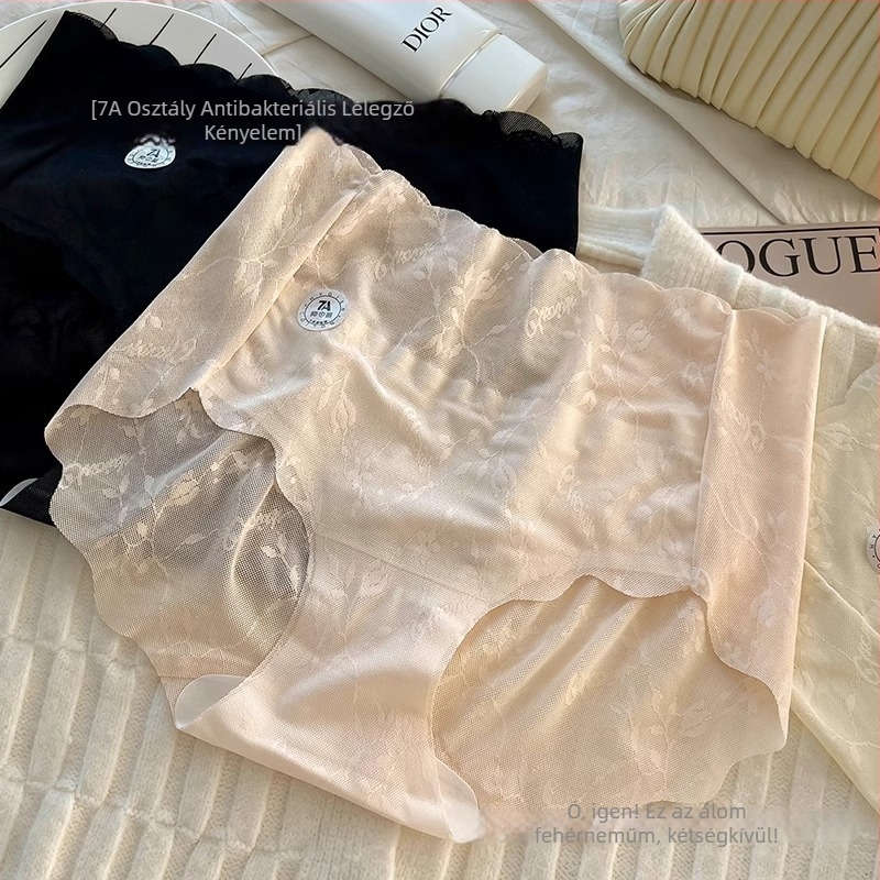 Magas derekú női csipkés alsó, fő anyag nylon 70–80%, pamut bélés a længő részén, légáteresztő, antibakteriális, has tónusú, fenékemelés